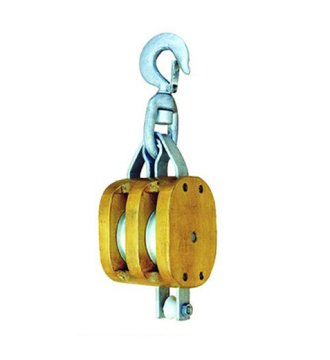 YJ055 Regular wood blockdouble sheave with swivel hook
