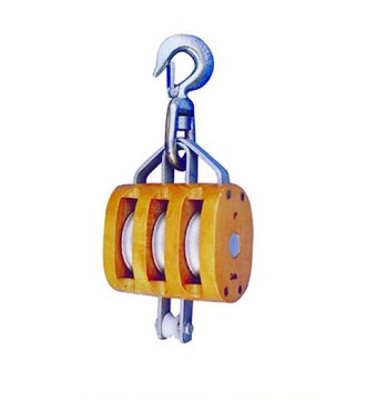 YJ056 Regular wood blocktriple sheave with swivel hook